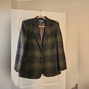 Lauren Ralph Lauren Olive Plaid Blazer (100% Wool)
